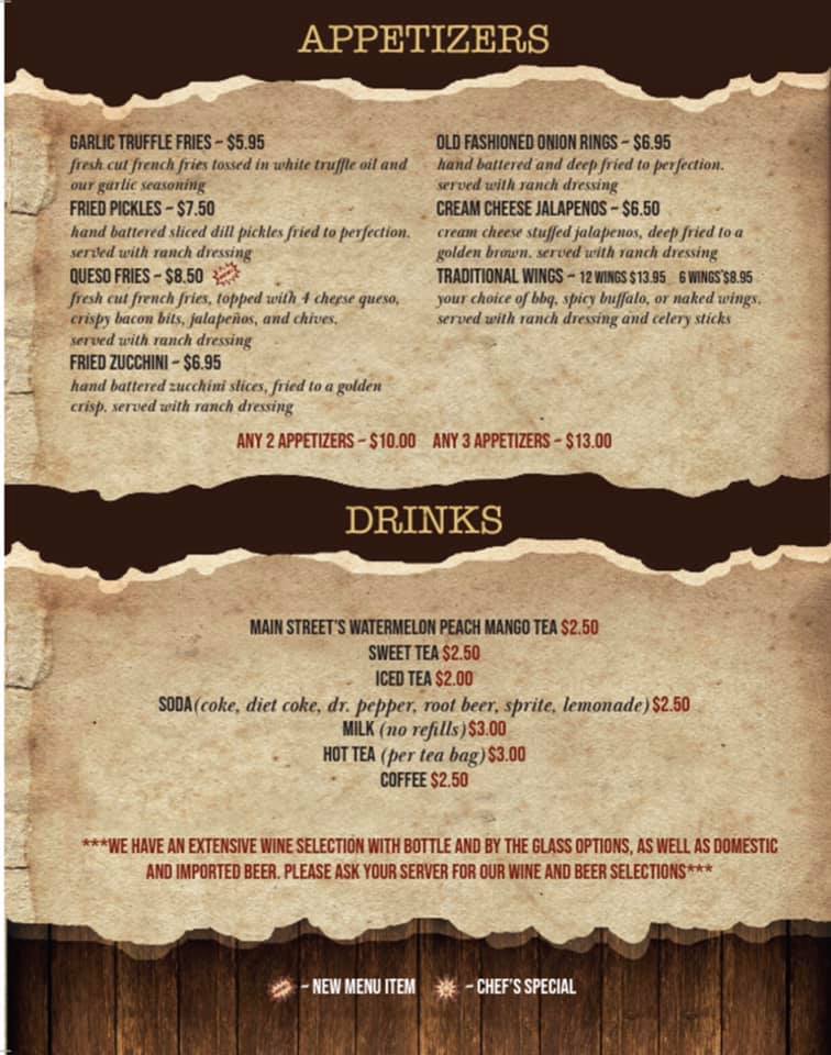 Appetizers and drinks menu